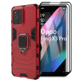 ESTH® Case for Oppo Find X3 Pro/Find X3 with 2 Pack Tempered Glass, [Durable] Ring Stand, [Works with Magnetic Car Mount] Case Protective Case, Red