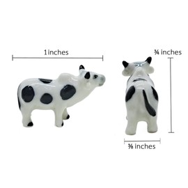 WitnyStore Very Tiny ¾ Inch Black White Standing Cow Figurine - Miniature Hand Made Painted Ceramic Domestic Bovid Cattle Livestock Farm Animals Porcelain Decorative Collectible Figures Décor Gifts