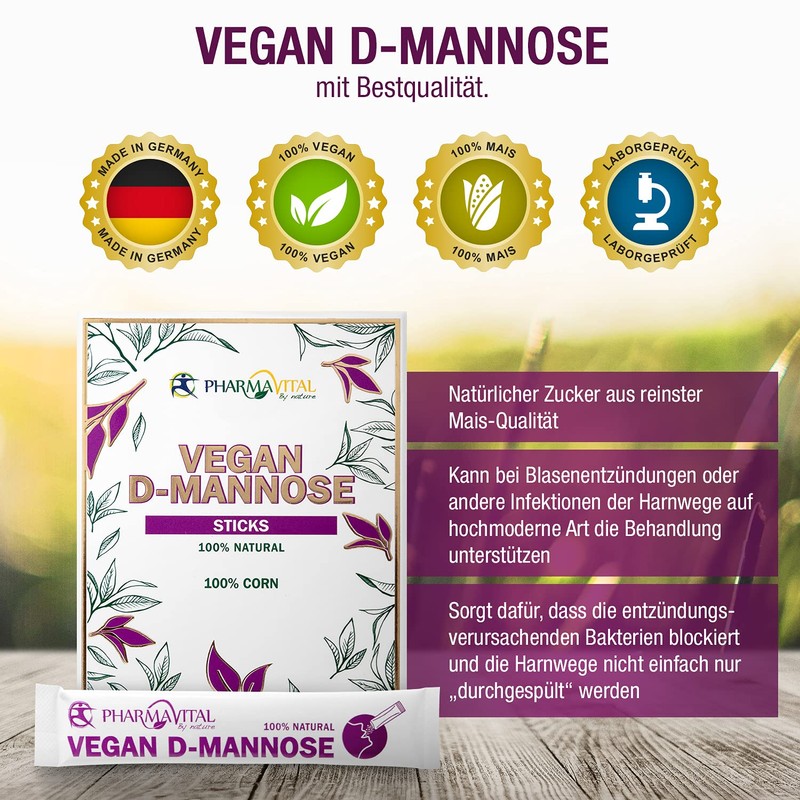 Pharmavital Vegan D-Mannose Powder Sticks, Pack of 30, Purest Corn