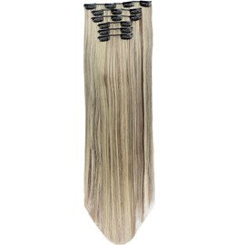 Hair Extensions Brown Blonde Clip in Hair Extensions Synthetic Long Straight Soft Hair Extensions Women 6pcs 24 inch
