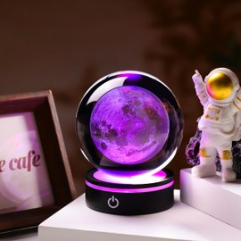 3D Moon Crystal Ball 100mm 3.9inch - Solar System Outer Space Astronomy Gifts Room Decor Crystal Sphere Unique Gifts for Men Him Best Birthday Dad Physics Science Teacher Night Light Planet Lamp