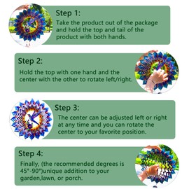 Hummingbird Wind Spinner,Hanging Wind Spinners Outdoor for Garden Decoration，12 inch 3D Stainless Steel Wind Sculpture for Indoor/Outdoor Decor