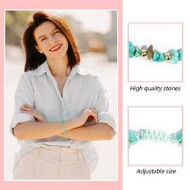 FSSODWT Bracelet for Women Natural Stone Green Energy Healing Crystal Chakra Bead Charms Bracelet Resizable Hand Braid Rope Thread Protection Bracelet for Men Gemstone Jewelry Gifts (Turquoise)