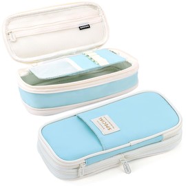 MAMUNU Expandable Pencil case with compartments, Large Capacity Pencil Cases Pencil Bag Pouch Adults, Portable Pencil Case Large School Stationery Organizer, Makeup Cosmetic Bag, Blue