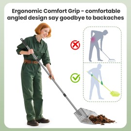 Sindarhor Stainless Steel Chicken Poop Scooper & Rake - Heavy-Duty 2-in-1 Sand Sifter Shovel with Adjustable Length (4-Section) for Coops & Small Farms