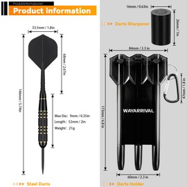 WAYARRIVAL Professional Darts Set - 3 Black Darts with Gold Rings, Portable Case & Extra Tips for Precision Training and Games