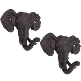 NAKHLE Set of 2 Elephant Cast Iron Wall Hanger Hooks Rack,Vintage Rustic Decorative Wall Mounted Coat Hook Metal Clothes Hanger