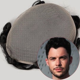 Amiable Toupee for Men European Human Hair Mens Full Lace Hairpiece Hair Replacement System for Men with Soft Full Bleached Knot mens toupee off black（ 7 * 9 Inches1B）