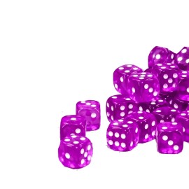 D20 12MM (36 count) TRANSLUCENT PURPLE with WHITE PIPS D6 DICE Set Brand New ND-3342