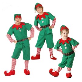 AudMsier Christmas Elf Costume Men Elf Hat Set Shirt Pants Dress Christmas Carnival Costume Men and Boys (110CM)