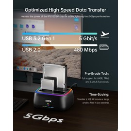 SUITOK Dual Bay SATA Hard Drive Cloner Dock USB C 5Gbps | 2.5" 3.5" | 40TB