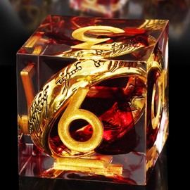 EZUO - Juego de dados DND para mazmorras y dragones, anillo dorado con caja de inclusión Señor de los anillos, 7 dados poliédricos de resina de borde afilado, juegos de rol D&D RPG D% D20 D12 D10 D8
