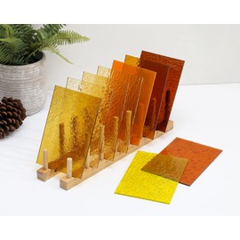 Lanyani 10 Sheets Transparent Stained Glass Sheets, 4x6 inch Colored Textured Cathedral Glass for Pack Glass Mosaic Art Crafts,Amber