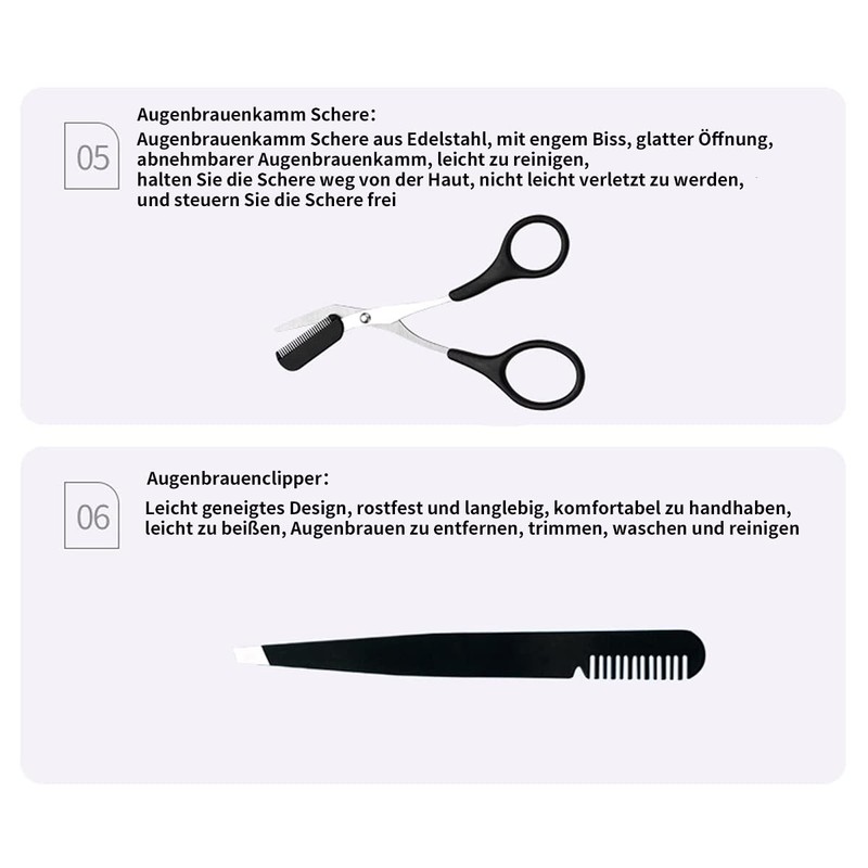 Perfect Eyebrow Set - 9 Pieces with Tweezers, Brow Pencil,