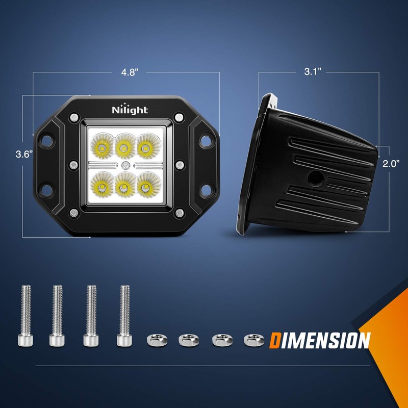 Nilight 2PCS 18W Flood Flush Mount LED Work Light Fog