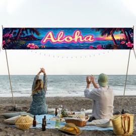 BlissYard Hawaiian Aloha Banner 118 x 20 inch Summer Hawaii Tropical Theme Supplies Indoor Outdoor House Bar Banner Hello Summer Party Backdrop Decorations Photo Booth Props