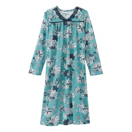 Silvert's Adaptive Clothing & Footwear Women's Open Back Long Sleeve Nightgown with Lace Trim - Aqua Flower XL
