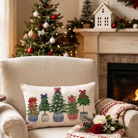 Christmas Blue Porcelain Lumbar Pillow Cover 12x20 Inch 1 Piece
