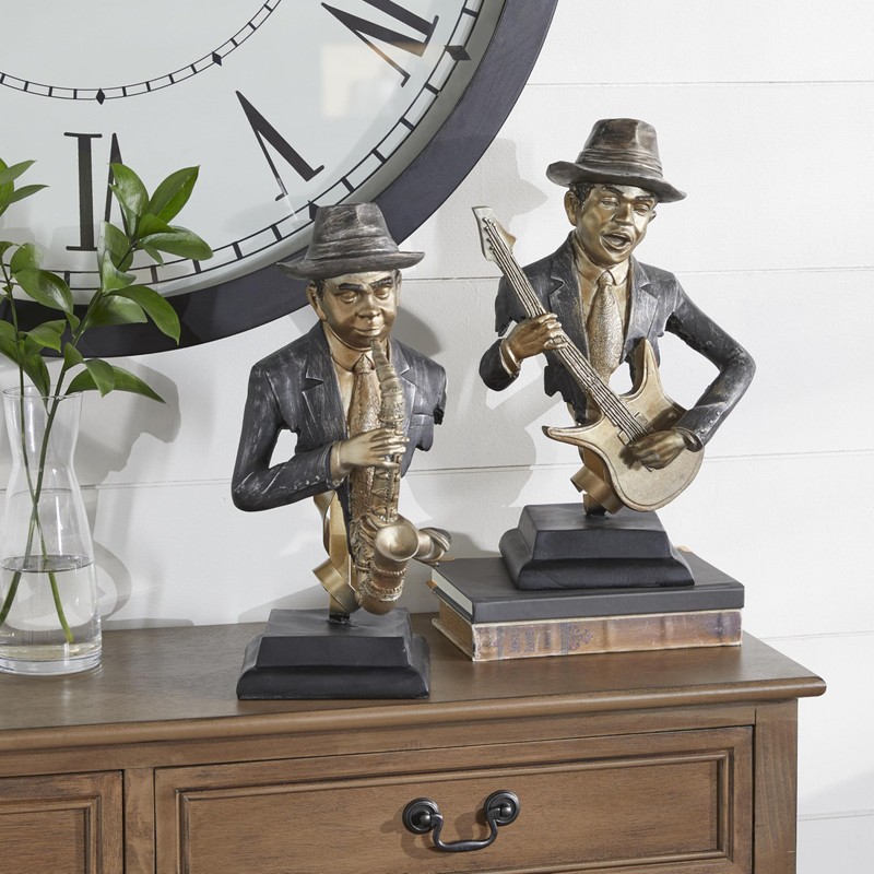 Deco 79 Polystone Musician Decorative Sculpture Home Decor Statues, Set