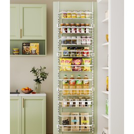 Asoibopi 8-Tier Adjustable Over the Door Pantry Organizer with 2 Sets Hooks Fits Most Doors, Hanging Spice Rack for Pantry Door Organizer And Storage, White