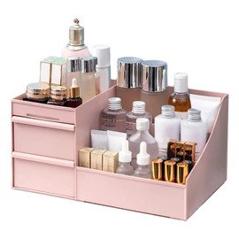 Cosmetic Storage Box, Elegant Multifunctional Makeup Organiser for Countertop with Drawers, Keep Clean, Multifunctional, Easy to Clean, Applicable, (Pink)