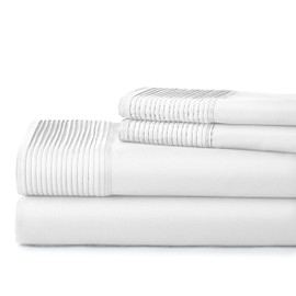 Southshore Fine Living, Inc. Vilano Pleats - 21 Inch Extra Deep Pocket, 4-Piece Sheet Set, King, Bright White