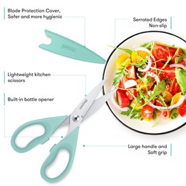 Kitchen Shears, iBayam Kitchen Scissors Heavy Duty Meat Scissors Poultry Shears, Dishwasher Safe Food Cooking Scissors All Purpose Stainless Steel Utility Scissors, 2-Pack (Aqua Sky)