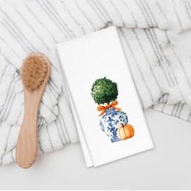 fZSZSD Chinoiserie Fall Pumpkin Kitchen Towels, Grandmillenial Autumn Dish Towels for Kitchen, Fall Tea Towel, Blue and White Chinoiserie Porcelain Pumpkin Hand Towel for Bathroom, 16x24 Inch Set of 2