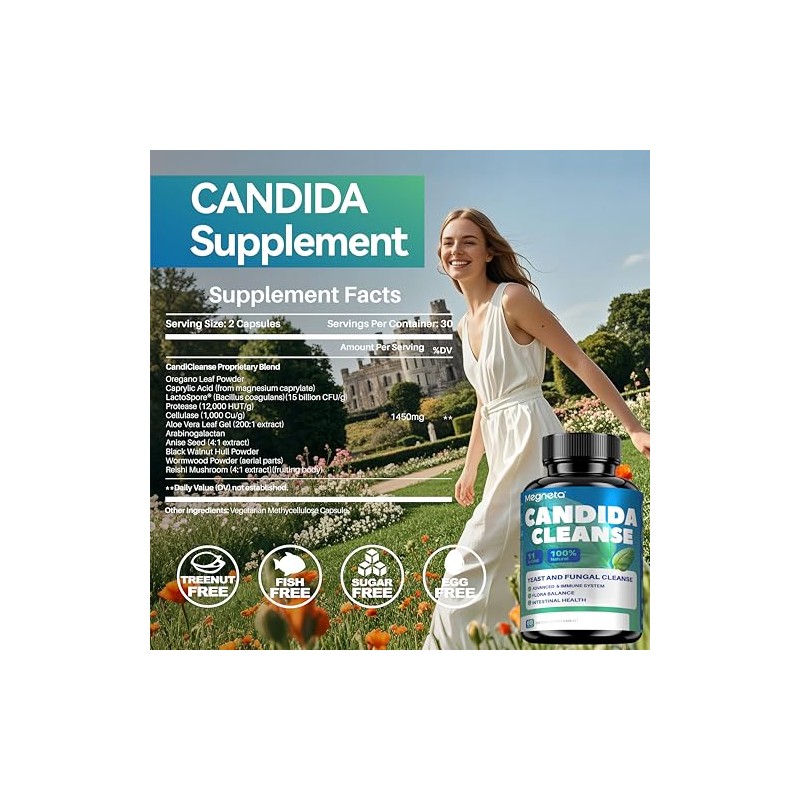 MEGNETA Candida Cleanse Supplement,Support Immune Health, 60 Capsules