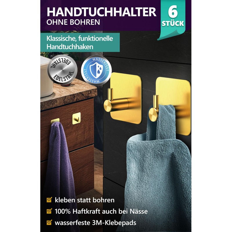 4smile Towel Rail No Drilling Set of 6 Golden ZT