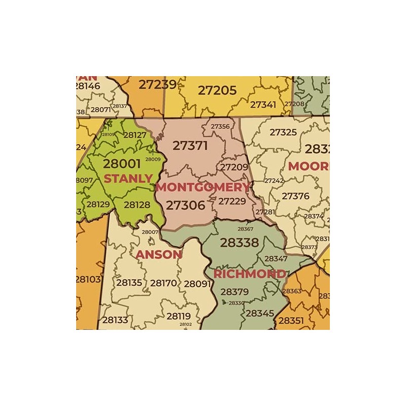 North Carolina ZIP Code Map with Counties - Large -
