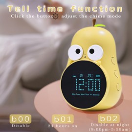 LEDHOLYT Kids Alarm Clock, Cute Pear Wake Up Kids Sleep Training Alarm Clock, with 6 Kinds of Alarms, Fun Voice Chime Alarm Clock, Kids Bedroom Alarm Clock for Toddler Boys and Girls (Yellow)
