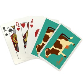 Lantern Press Iowa, Cow, Dark Brown, Geometric, Contour (52 Playing Cards, Poker Size Card Deck with Jokers)