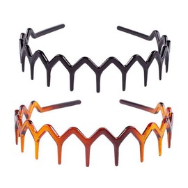 Pack of 2 Black + Brown Women Ladies Girls Plastic Resin Teeth Comb Hair Band Headband Headdress Hair Hoop Hairstress Styling Accessories DIY Beauty Tool for Daily Use