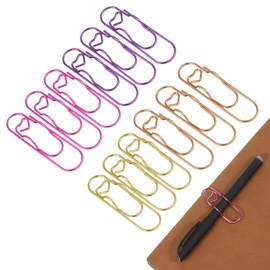 IANFAN 12 Pcs Metal Pen Clips for Notebook, 2.8 Inch Paper Clip Pen Holder for Notebooks Papers Planner Jumbo Office Supplies, Gold/Purple/Pink/Red Heart Shape
