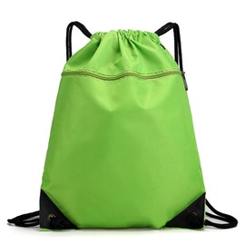 ZOBAYOP Adult Drawstring Backpack with Zipper Draw String Back Bag for Gym Waterproof Large Men Women Green