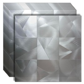 XUANINY Peel and Stick Metal Backsplash Tiles, Self Adhesive Aluminum Mosaic 3D Wall Sticker for Kitchen (Frosted Silver, 10)