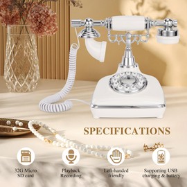 UKBW Audio Guest Book Wedding Phone, Audio Phone Guestbook, Vintage Retro Style Audio Guest Book Phone for Wedding, Birthday Party, Anniversary and Other Special Occasions(White)