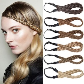 TESS Braided Hair Band with Hair Women's Hair Pieces Bun Braids Extensions Adjustable Headband Hair Accessories Braiding Hair for Women 2.5 cm Wide 30 g Brown Ombre