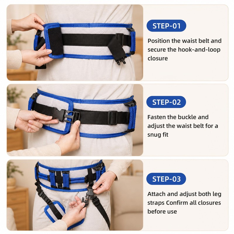 Gait Transfer Belt with Detachable Leg Straps