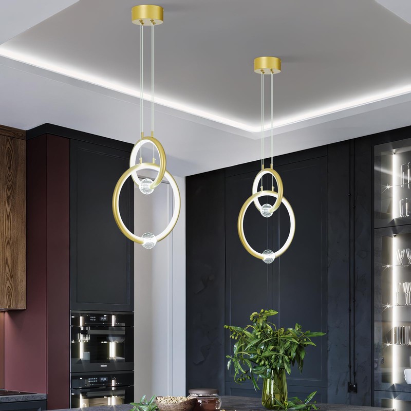 JXJYHL Modern Chandelier Light Fixture,2-Ring Dimmable LED Pendant Light 6000K,Adjustable