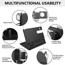 Doppelte Handy-Dockingstation aus Holz, Asche, Schlüsselhalter, Brieftasche, Ständer, Uhren-Organizer, Herren, Ehefrau, Papa, Geburtstagsgeschenk
