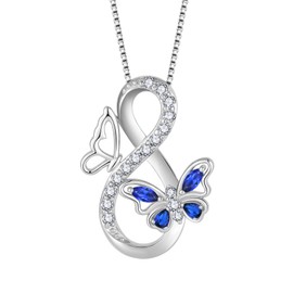 Lwsary Infinity Butterfly Necklace 925 Sterling Silver Sapphire Pendant Necklace September Birthstone Jewelry for Women