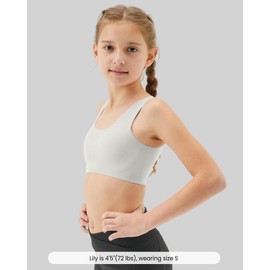 Sascina Kids Bras for Girls 10-12 Seamless Teen Girls Sports Bra Ultra Comfort Soft Tween Bras 10-16 Removeable Padding Black+Bone White