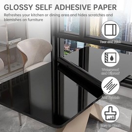 DSEmpyrion Countertop Contact Paper, Glossy Peel and Stick Countertops Wallpaper, Glossy Self Adhesive Removable Wallpaper, Black Vinyl Contact Paper (Black, 23.6" x 196.9")