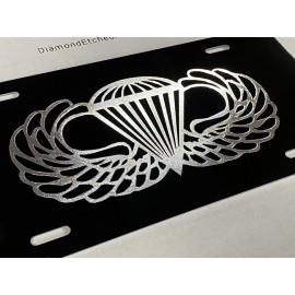 Diamond Etched Products US Army Airborne Wings Engraved Car Tag Diamond Etched Aluminum License Plate