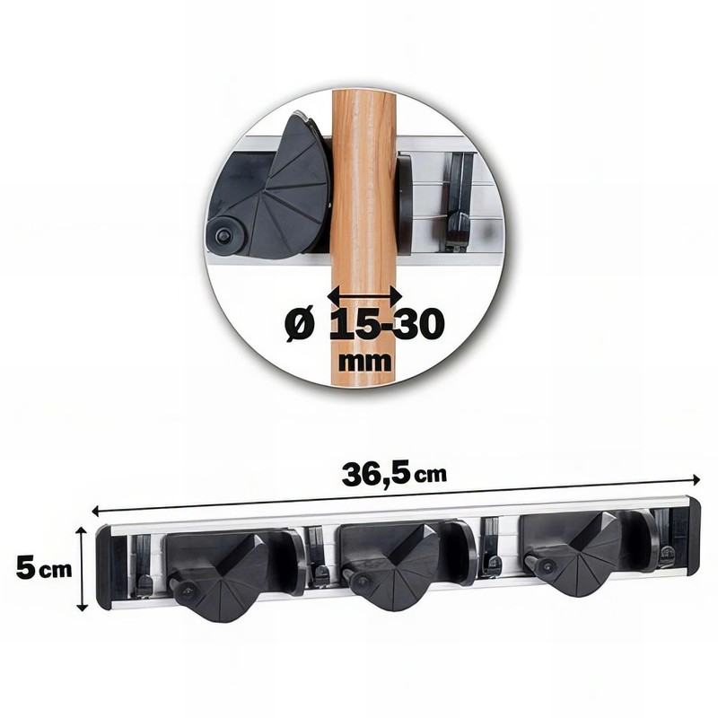 Ribimex PRPSMX3 3 Position Broom Holder Silver/Black