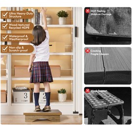 Y&M One Step Stool for Adults Seniors, Waterproof HDPE Stepping Stools with Non-Slip Foot, 3.5" Heavy Duty Bed Step for High Beds, Office, Kitchen, Living Room – Light Brown