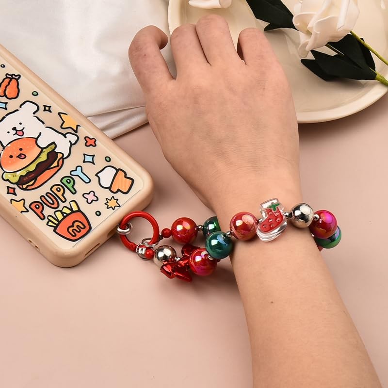 Christmas Phone Wristlet Lanyard Strap Keychain Bracelet Beaded Mobile Phone
