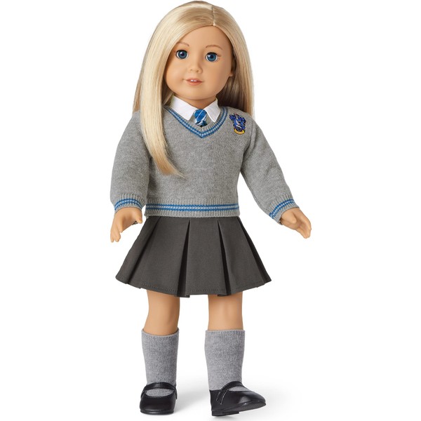 American Girl Harry Potter Ravenclaw 3-Piece Set for 18-inch Dolls with Blue-and-Silver-Trimmed Gray Sweater, Satin tie, and Blue-and-Silver Knit Scarf Featuring The Ravenclaw Crest Doll Not Included